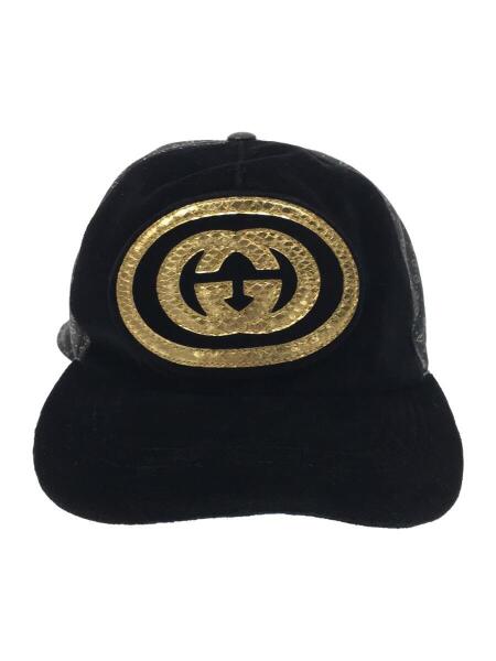 GUCCI(グッチ) / ×Dapper Dan/レザーキャップ/M/ベロア/BLK/総柄 GUCCI(グッチ) / ×Dapper Dan/レザーキャップ/M/ベロア/BLK/総柄