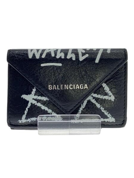 BALENCIAGA レザー三つ折り財布 ペーパーミニウォレット ブラック ✨美