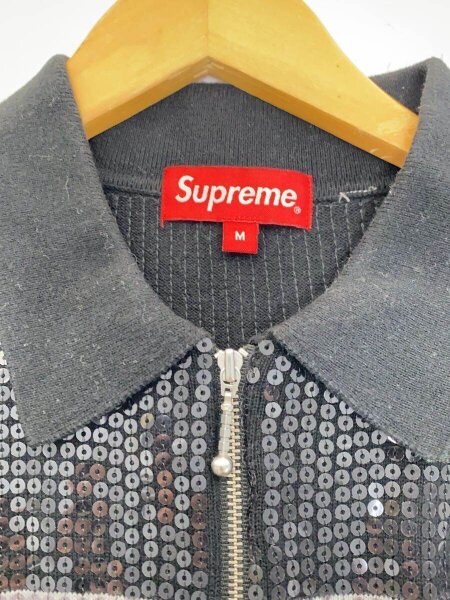 Supreme / 23SS/スパンコールジップアップポロ/M/コットン/BLK// Supreme(シュプリーム) / 23SS/スパンコールジップアップポロ/M