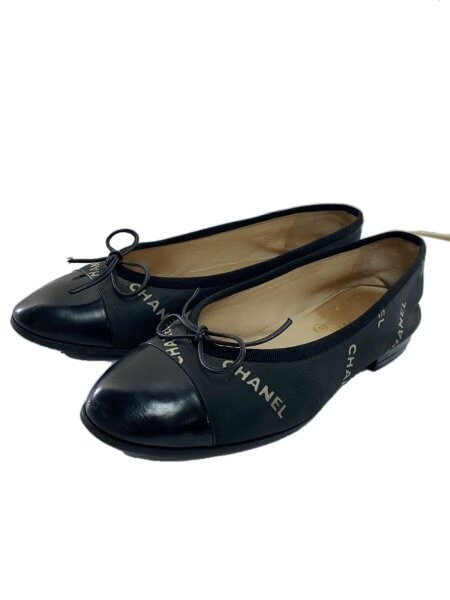 CHANEL(シャネル) / フラットパンプス/ロゴ柄/37.5/BLK/使用感有