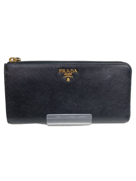 PRADA ブラックレザー 長財布(中古品) PRADA（プラダ） ロゴ 長財布 ブラック レザー レディース 【中古