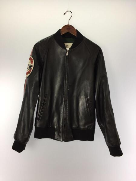GUCCI(グッチ) / GUCCI/Black Leather Bomber Jacket With Patch/46/羊 