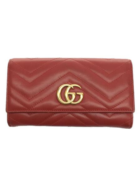GUCCI(グッチ) / GGマーモント長財布/レザー/RED/無地/レディース