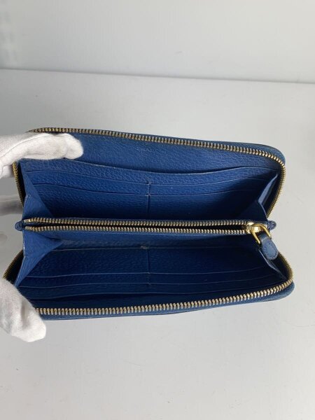 PRADA◇長財布/レザー/BLU/無地/ユニセックス プラダ 長財布 ラウンド
