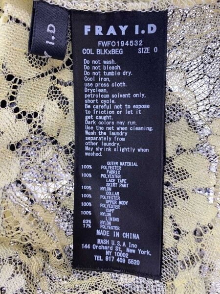 FRAY I.D / 半袖ワンピース/O/ポリエステル/BLK/FWFO194532 FRAY I.D(フレイアイディー) / 半袖ワンピース/O/ポリエステル/BLK