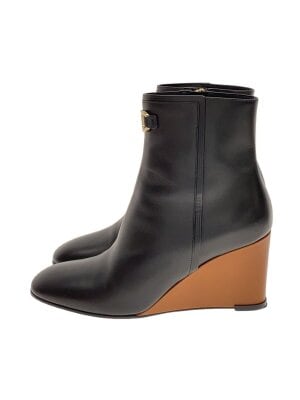 Salvatore Ferragamo / 履きジワ有/ヴァラ金具/サイドゴアブーツ/BLK/レザー/FA 01727 Salvatore Ferragamo◇履きジワ有/ヴァラ金具/サイドゴアブーツ/BLK