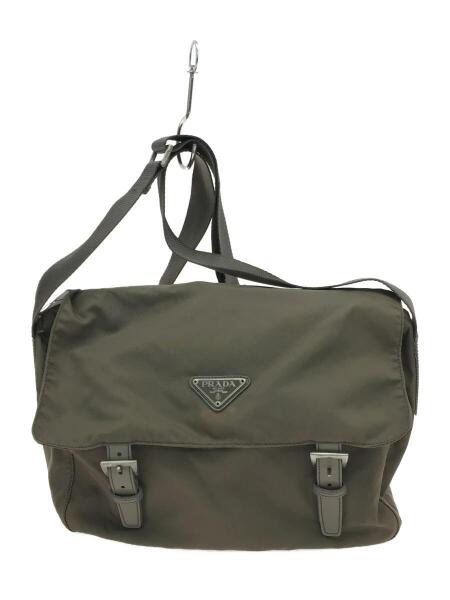 PRADA◇三角ロゴ/メッセンジャーバッグ/ショルダーバッグ/ナイロン/KHK