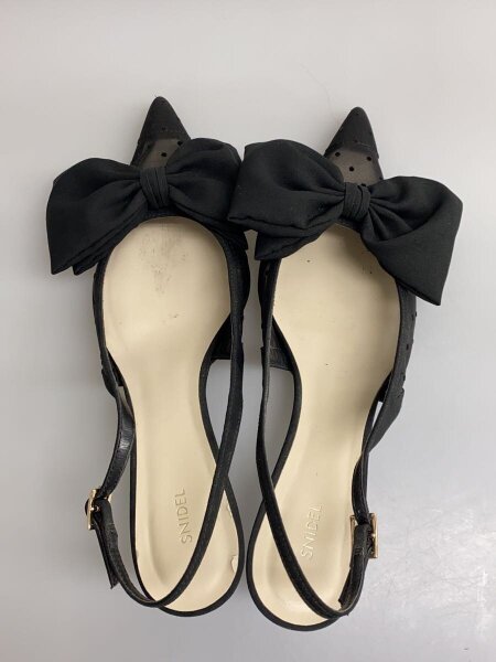 SNIDEL ブラックリボンサンダル ドットチュールリボンミュール