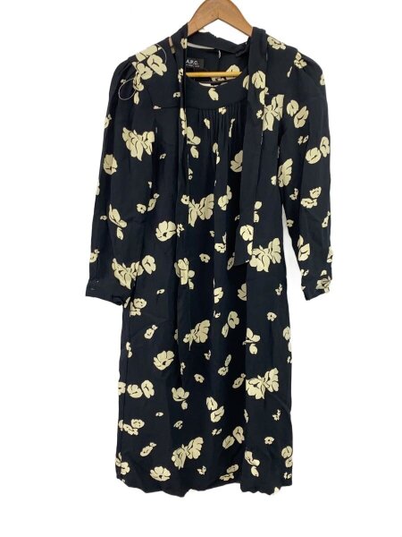 A.P.C.(アーペーセー) / 長袖ワンピース/34/レーヨン/BLK/花柄/23193-1 