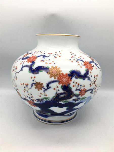 A1313-3/有田焼/宮内庁御用達 深川製磁/金彩芙蓉雀図花瓶/花器/花入/ A1313-3/有田焼/宮内庁御用達 深川製磁/金彩芙蓉雀図花瓶/花器/花入/