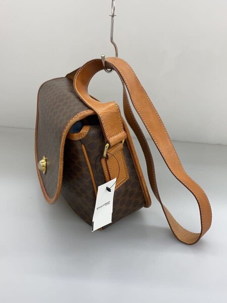 CELINE ショルダーバッグ マカダム柄 サークル金具 レザー ブラウン 