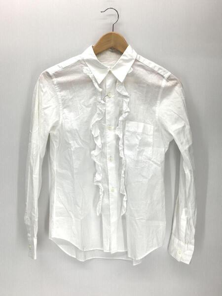 コムデギャルソン　白長袖シャツ　フリル付き　フランス製　美品 コムデギャルソン/ホワイト フリル付き長袖シャツ COMME des GARCONS