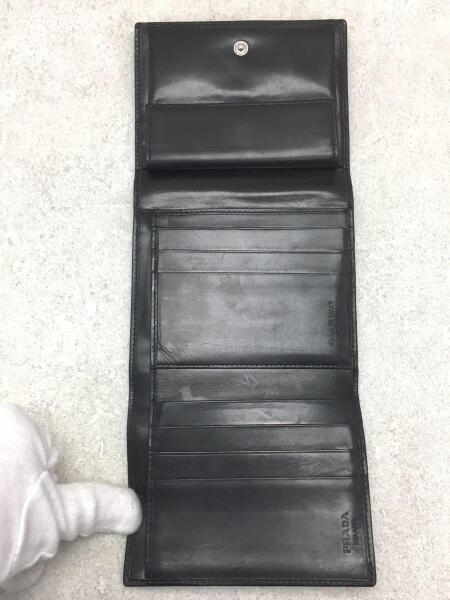 PRADA(プラダ) / 傷・角スレ有/3つ折り財布/レザー/BLK/無地