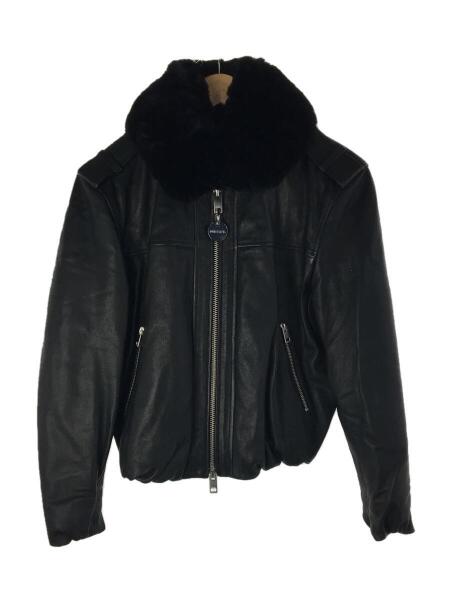 ファー付き黒レザーボンバージャケット レザージャケット ファー
