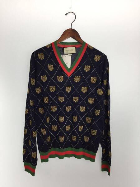 GUCCI(グッチ) / タイガー柄/虎柄/セーター(薄手)/M/ウール/NVY/474320 