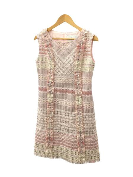 Rene ノースリーブツィードニットワンピース 黒とピンクツイード 34