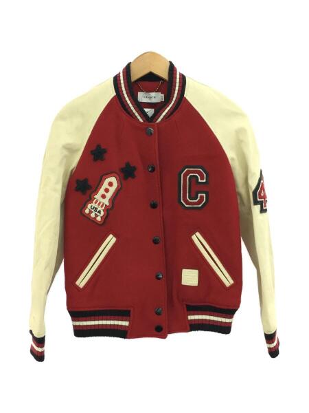 COACH コーチ　レザー切り替え　ウール　スタジャン　ワッペン コーチ COACH スタジャン ブルゾン 袖レザー やぎ革使用 ウール