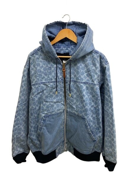 COACH シグネチャー デニム フーデッド ジップ アップ ジャケット L COACH(コーチ) / シグネチャー デニム フーデッドジップアップ