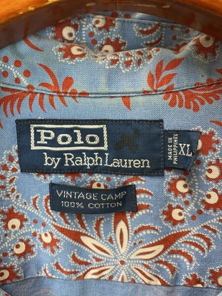 POLO RALPH LAUREN / 90s/VINTAGE CAMP/襟シミ/半袖シャツ/XL/コットン/BLU/総柄 POLO RALPH LAUREN(ポロラルフローレン) / 90s/VINTAGE CAMP/襟シミ