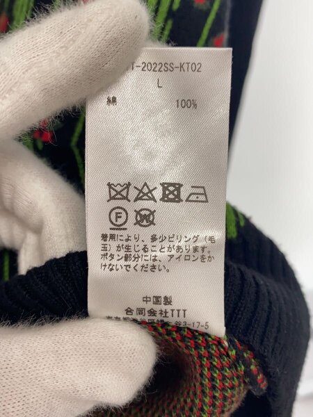 TTT_MSW(ティー) / \22SS/Flower Knit Cardigan/L/コットン/BLK/TTT 