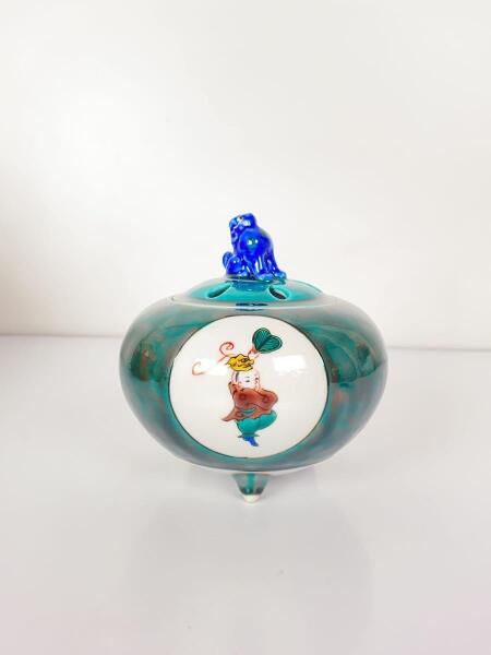 九谷焼 香炉 唐子 香炉 小紋に唐子 山中国盛 作 九谷焼