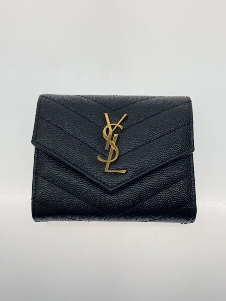 サンローラン　モノグラム　マルチフォールドウォレット　三つ折り財布 サンローラン」キルティングレザーにカサンドラロゴが煌めく品格財布の