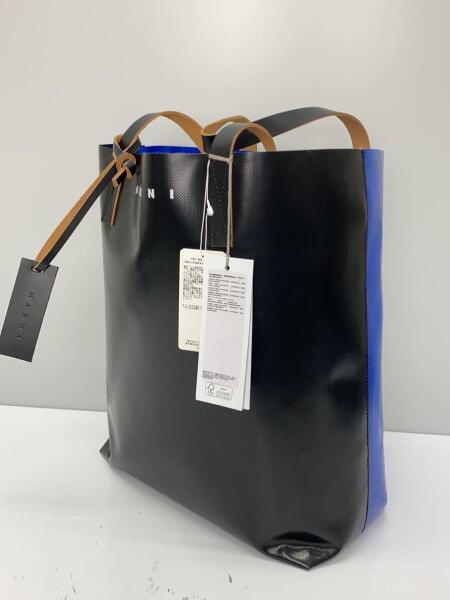 MARNI マルニ バイカラー ロゴ PVC レザー タグ トートバッグ 黒 青