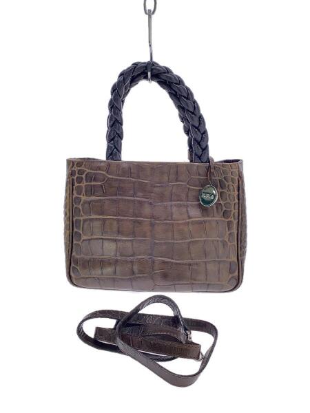 FURLA(フルラ) / クロコ型押し/編み込みレザーハンドルショルダー 