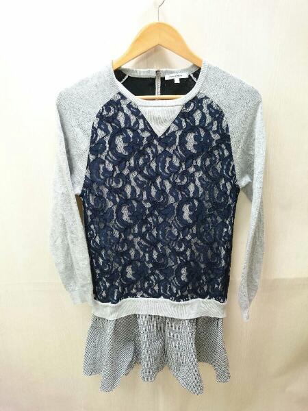 CARVEN(カルヴェン) / 長袖ワンピース/S/コットン/GRY/切替/レース 