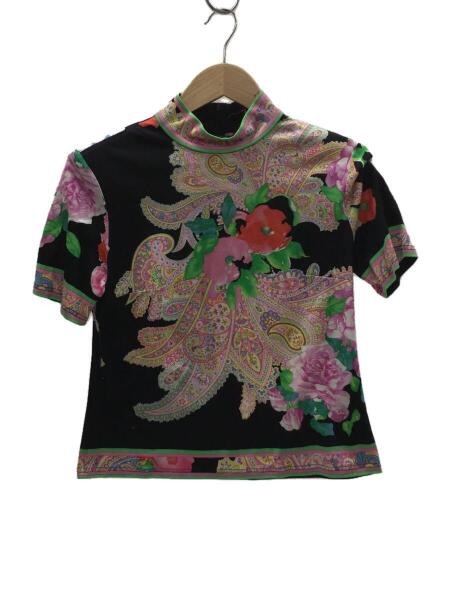 レオナール 派手柄 ハイネック 薄手 ロングTシャツ ピンク 重ね着 