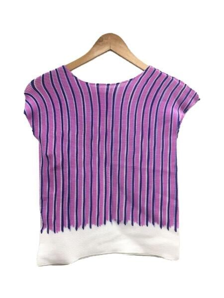 ミー/イッセイミヤケ me トップス 半袖カットソー ピンク×ライトブルー×パープル レディース 美品