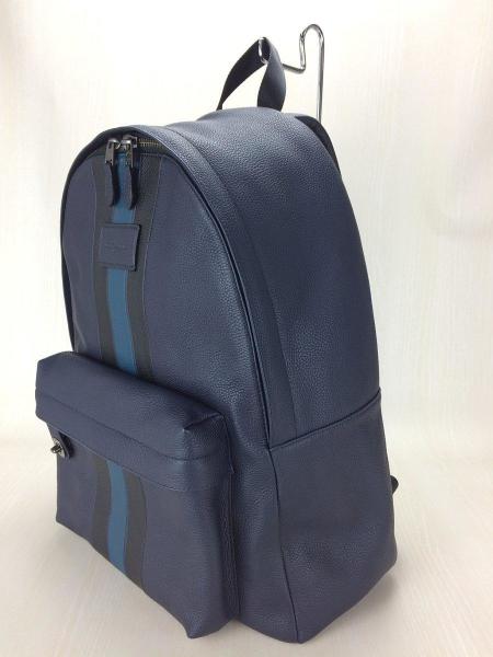 コーチ リュック メンズ チャールズヴァーシティ ストライプ レザー 青