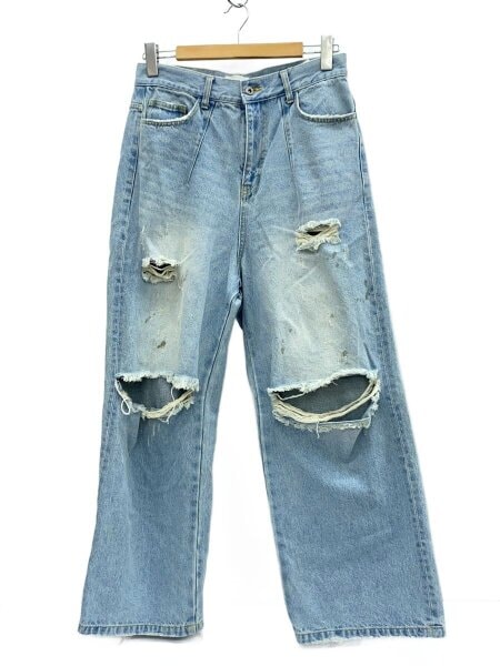 CAMPHOR WOOD / ワイドバギー汚れ加工ダメージデニム/M/コットン/IDG/CW0063/裾ダメージ有 CAMPHOR WOOD(カンファーウッド) / ワイドバギー/ダメージ加工/ボトム