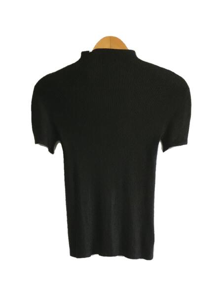 プリーツプリーズブラック半袖ブラウス