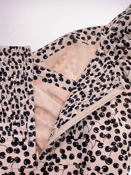 Her lip to / 半袖ワンピース/M/ポリエステル/NVY/総柄/HLT2009006 Her lip to(ハーリップトゥ) / チェリーパターンワンピース/半袖