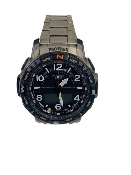 CASIO(カシオ) / クォーツ腕時計_PRO TREK/デジアナ/チタン/BLK/SLV