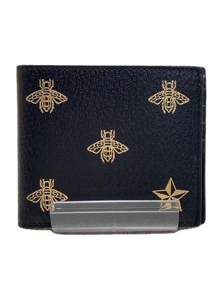 グッチ ビー スター レザー 二つ折り 財布 ブラック ゴールド 495055 GUCCI(グッチ) / ビー&スター/2つ折り財布/レザー/ブラック/レディース
