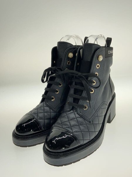 シャネル マトラッセ レースアップ ショートブーツ G38514 レディース ブラック CHANEL 中古 中古 美品シャネル ショートブーツ レザー レースアップ マトラッセ