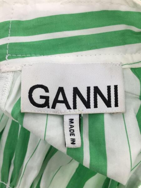 GANNI(ガニー) / 長袖ワンピース/36/コットン/グリーン/ストライプ 