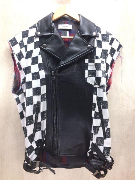 FACETASM(ファセッタズム) / 17SS/ライダースベスト/3/レザー/BLK/黒