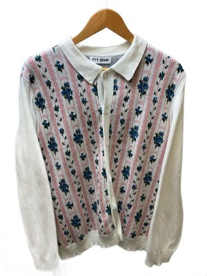 TTT_MSW(ティー) / flower jacquard kカーディガン/L/コットン/WHT/総