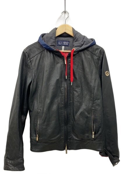 アルマーニ ジーンズ レザー シングル ライダース ジャケット ブラック 48 アルマーニ ジーンズ レザー シングル ライダース ジャケット ブラック