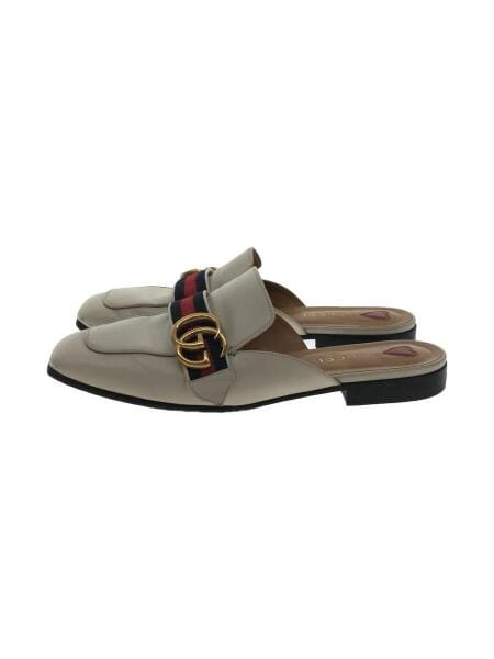 GUCCI ファー付き　スリッパ　37 GUCCI(グッチ) / ダブルGレザースリッパ/ローファー/37/CRM/レザー