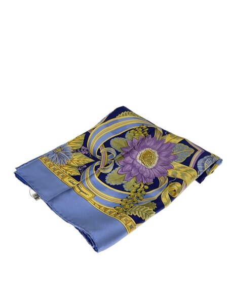 中古 フェラガモ 花柄シルクスカーフ レディース ブルー 青 フェラガモ