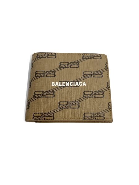 BALENCIAGA 二つ折り財布 コンパクトウォレット ブラウン 総柄 ロゴ BALENCIAGA(バレンシアガ) / 2つ折り財布/PVC/ブラウン/総柄/メンズ