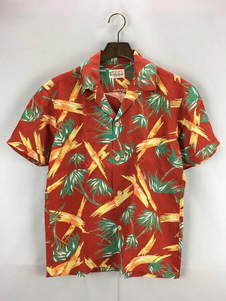 ザ フラットヘッド THE FLAT HEAD オープンカラー シャツ 開襟 長袖 ステッチ レーヨン レッド 赤 38 メンズ