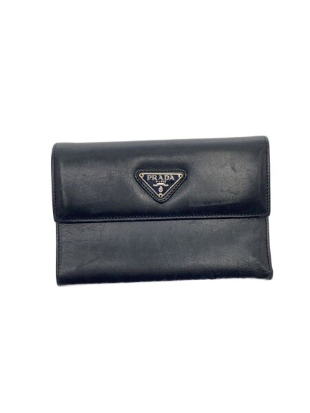 PRADA(プラダ) / 全体小傷有/三角ロゴプレート/3つ折り財布/レザー/BLK 