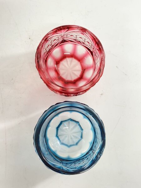 薩摩切子(サツマキリコ) / ぐい呑み/お猪口/グラス/2点セット 薩摩切子(サツマキリコ) / ぐい呑み/お猪口/グラス/2点セット