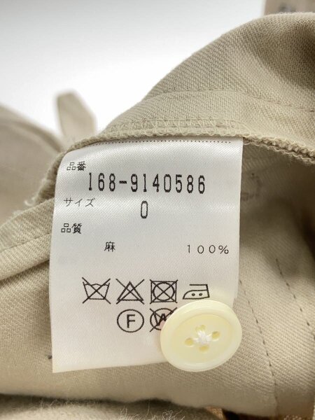 YLEVE / リネンタックパンツ/O/リネン/BEG/無地/168-9140586 YLEVE(イレーヴ) / リネンタックパンツ/O/リネン/BEG/無地/168-9140586