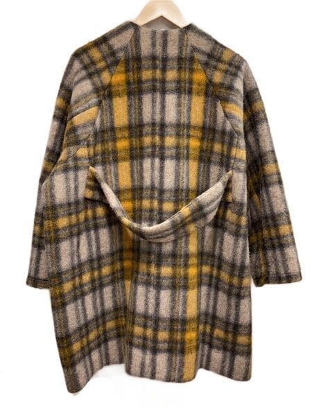 BEAMS BOY スライバー 黄色タータンチェック ノーカラーコート